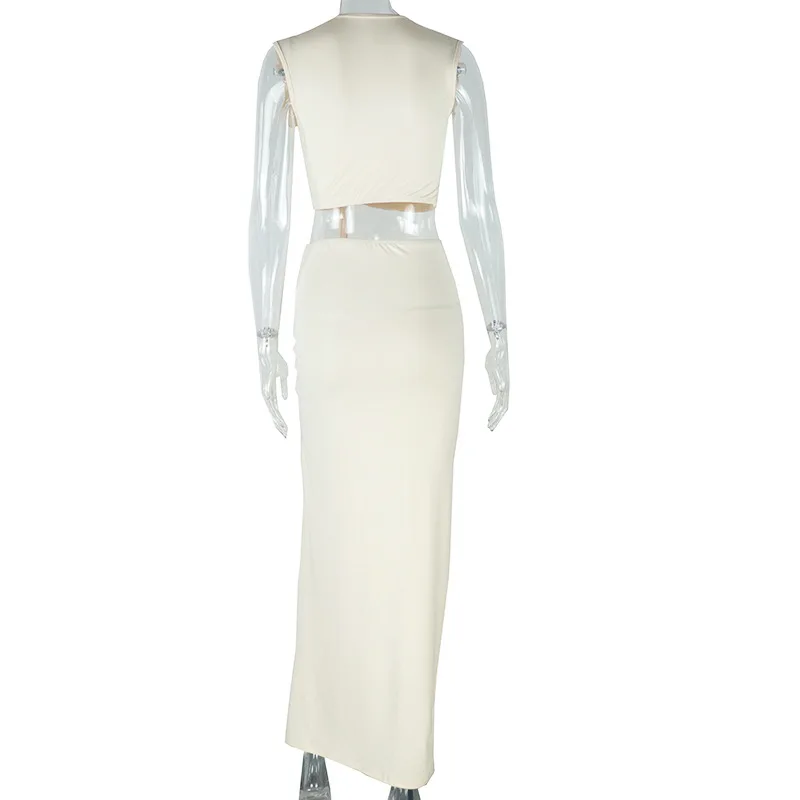 Vestidos de moda para mulheres sexy profundo decote em v sem mangas assimétrico fenda midi saia feminina cintura recorte elegante vestido ruched 2025