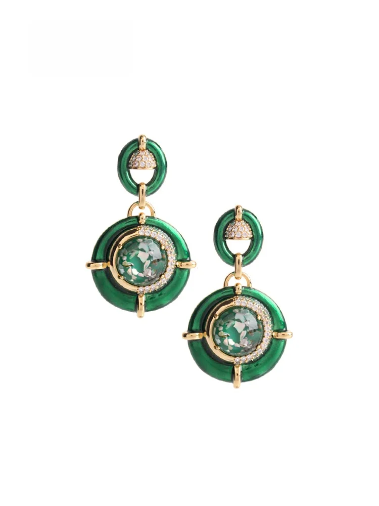 

Sumni Summer New Style Heavy Work Geometric round Shape Slimming Face Women's Green Earrings Fashion Jewelry Accessories