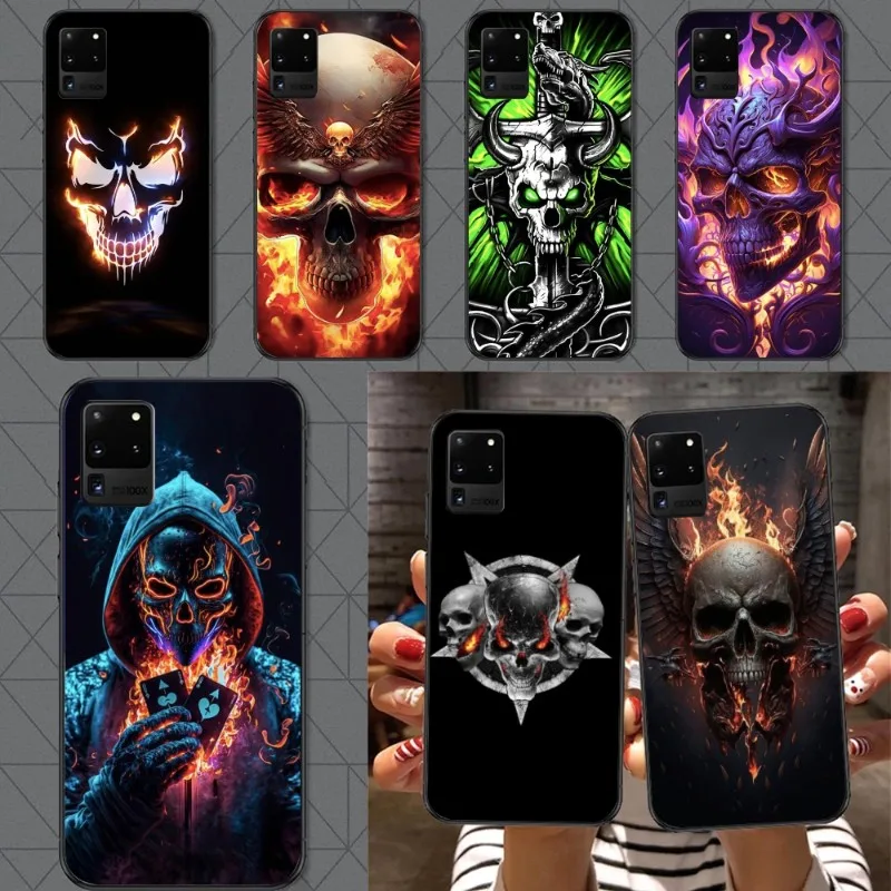 Fire Skull Head Smart Phone Case for Samsung A91 A81 A73 A72 A71 A30S A20 A12 A13 A52 A53 4G 5G Black Soft Phone Cover Funda