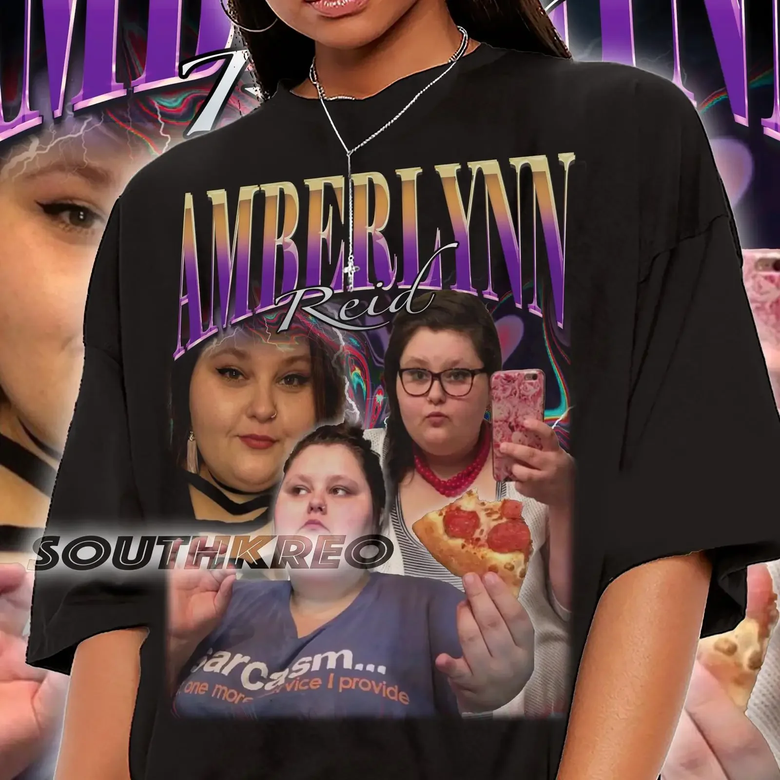 Amberlynn Reid Bootleg Rap T Shirt Vintage Style Pizza Sarcasm Fan Merch vintage Washed streetwear Comfortable Versatile