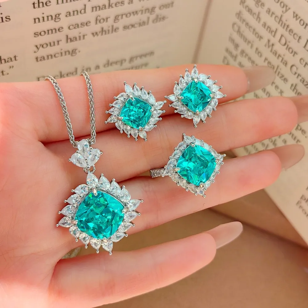 Light Luxury Elegant 925 Sterling Silver Design Fat Positive High Carbon Diamond Water Drop Cyclone Jewelry Set