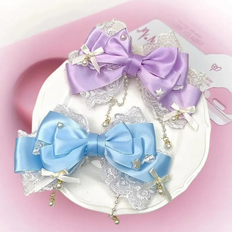 لوليتا الحلو بنات كبير الوردي القوس مشبك شعر لؤلؤة مفصلة KC الأميرة أغطية الرأس HP01 #3