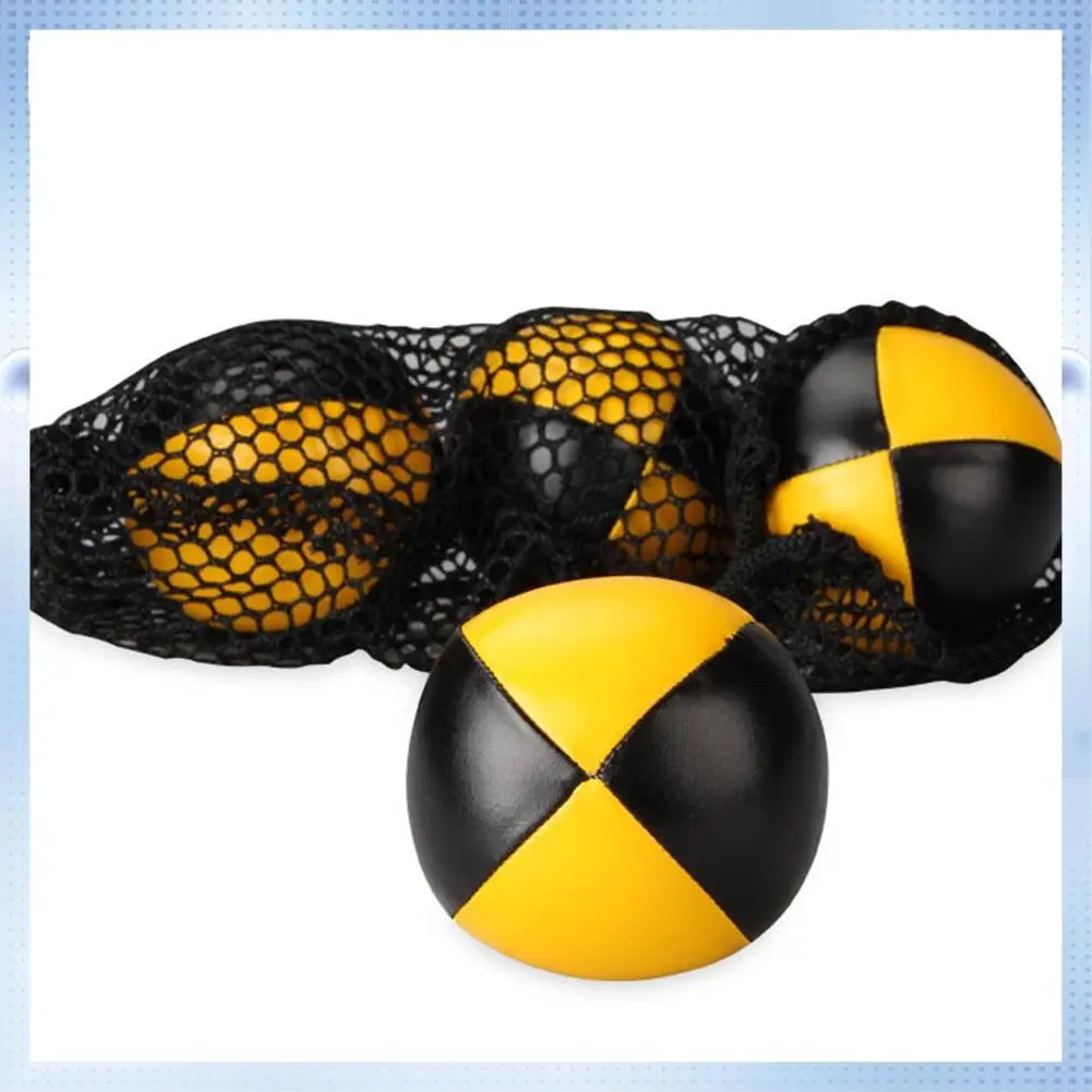 

ABHQ-3 шт. мини-мяч для жонглирования из искусственной кожи, мягкий и тяжелый мяч для жонглирования с сетчатым карманом для начинающих и профессионалов