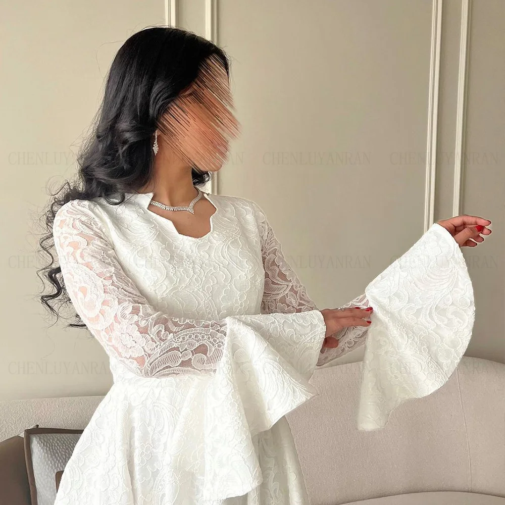 Lace Ivory Formal Occasion Dresses 2024 V-neck Long Luxury Ball Gowns Long Sleeves A-line Evening Party Gown فساتين الحفلات