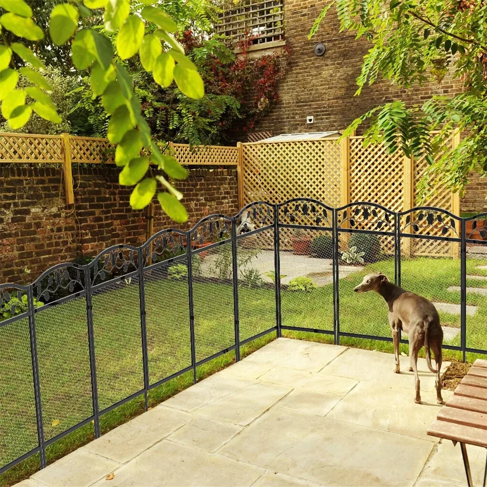 5PCS Tall Dog Fence Panels Wrought Iron Pet Dog Animal Barrier Board Rails Pet Running Exercise Pen Edging Border Guard Fencing