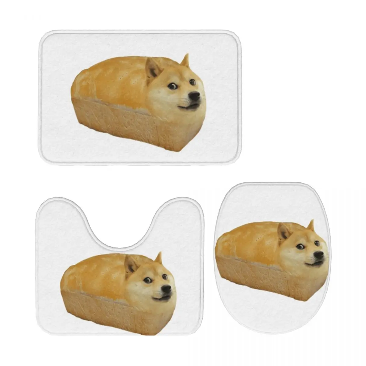 Doge Loaf Of Pane - Alfombra de baño de 3 piezas, juego de baño, tapa de inodoro, decoración del hogar, alfombra antideslizante