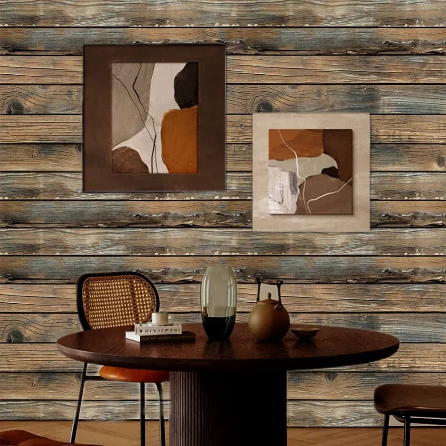 Dark Brown Imitation Wood Grain Wall Sticker Restaurant Living Room Background Wall Walnut Color PVC Wallpaper Self-adhesive