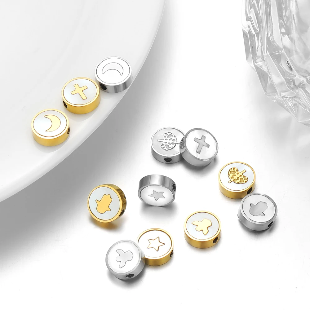 5 Stück Edelstahl 9mm Runde Goldfarbene Muschel-Mond-Anhänger Perlen für DIY Damen Halsketten Schmuckherstellung Armband Zubehör – Detail 4