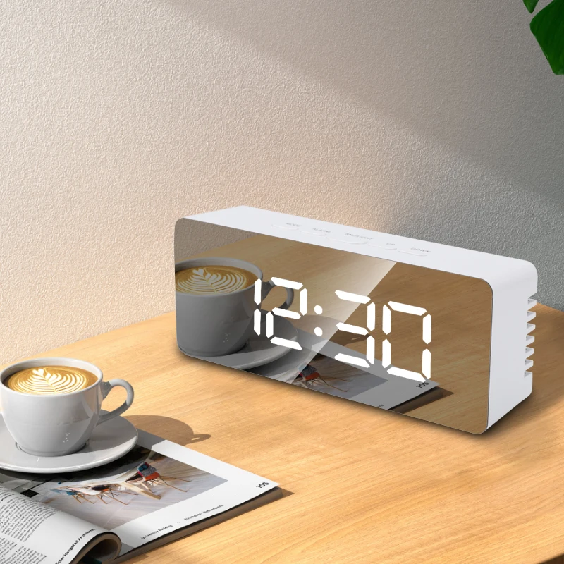 Reloj Digital electrónico y analógico, reloj despertador Digital de Color de maquillaje con diodo emisor de luz para dormir, reloj con espejo