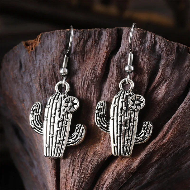 DIY accessories New American Western trendy punk denim earrings cactus horseshoe denim hat retro creative ear jewelry