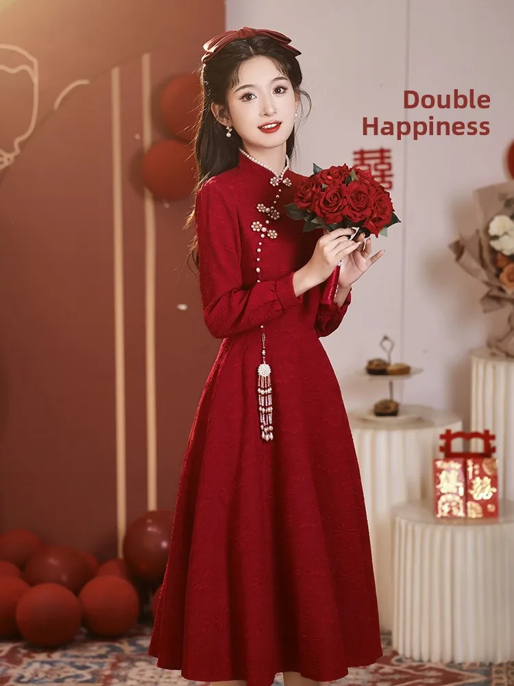 

Red Wedding Dr Petite Size Slimming New Chinese Sle Return Home Daily Wear Winter Suitable Qipao Ceremony