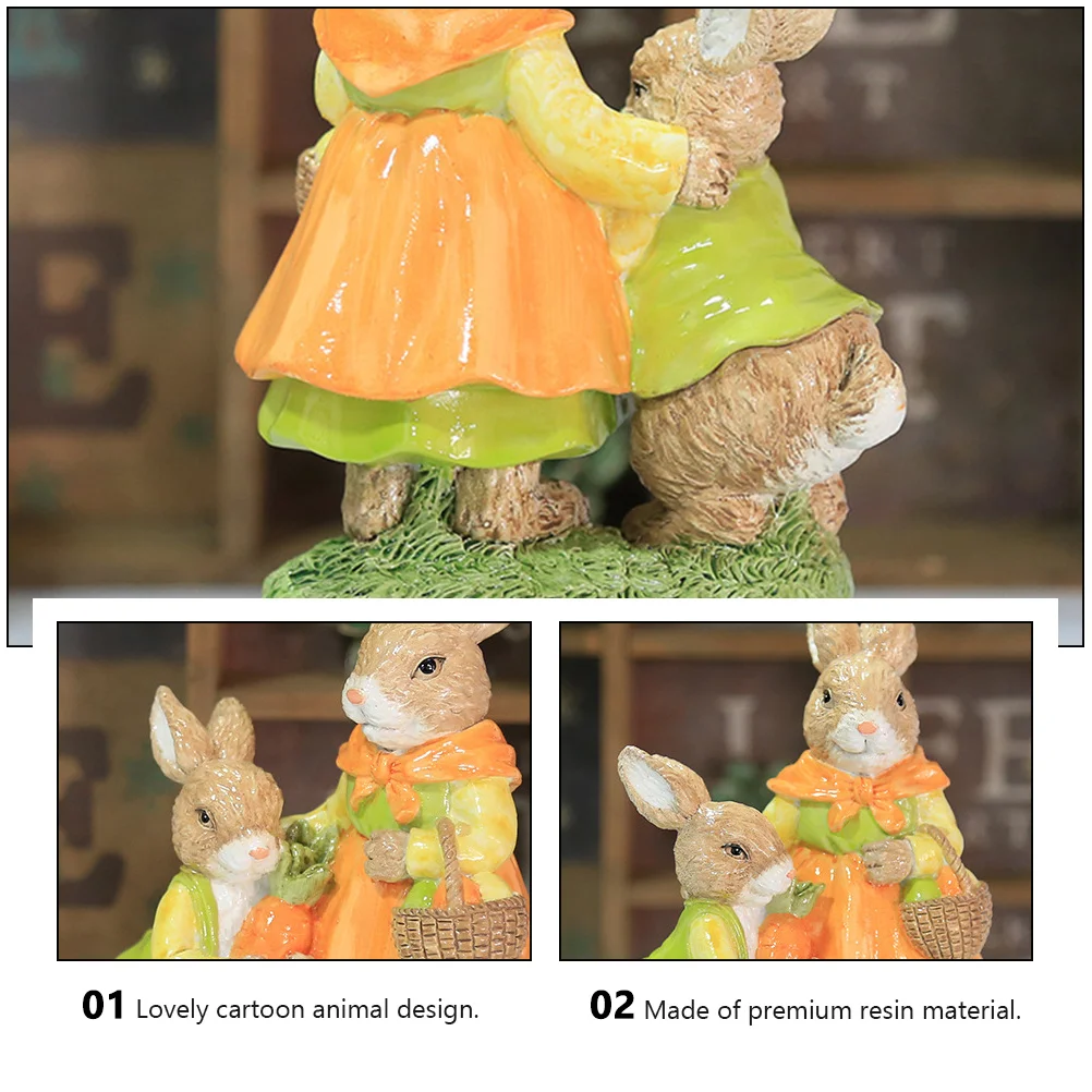 

1Pcs Parent-Child Rabbit Resin Desktop Ornament Easter Cute Cartoon Bunny Decoration Desktop Adornment Easter Resin Bunny