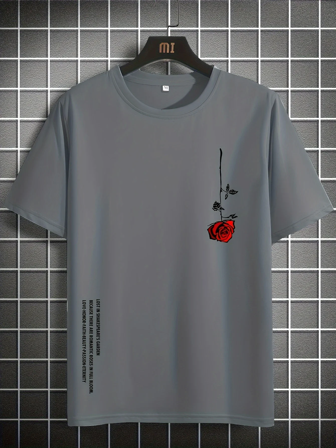 

Men's Summer Loose Size 100% Cotton Rose Print Casual Slim Fit Round Neck Short Sleeve T-shirt Top S-XXXL