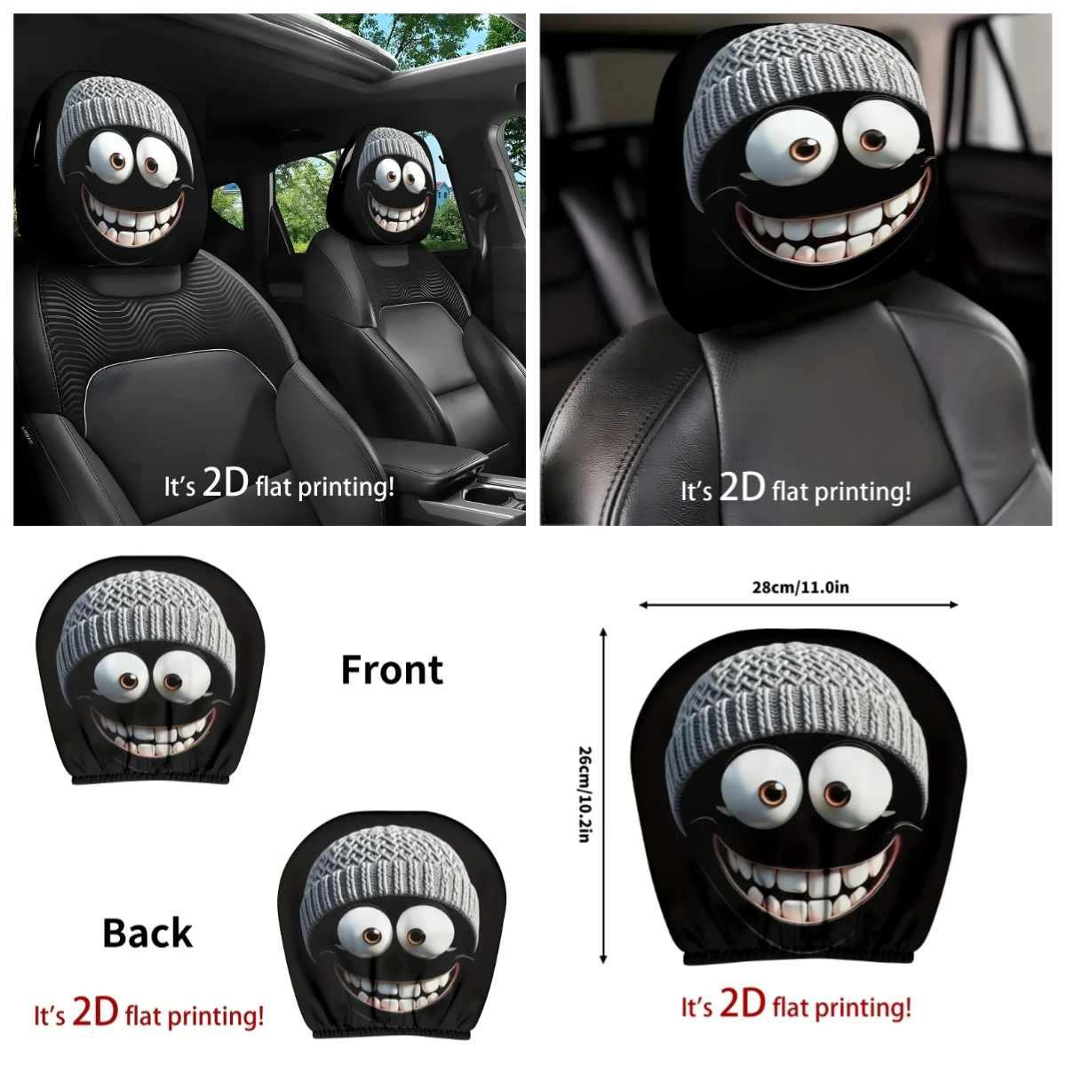 Classic Cartoon Car Headrest Covers Cute Smiling Knitted Cap Design Washable Universal Head Rest Protector for car inter Decor