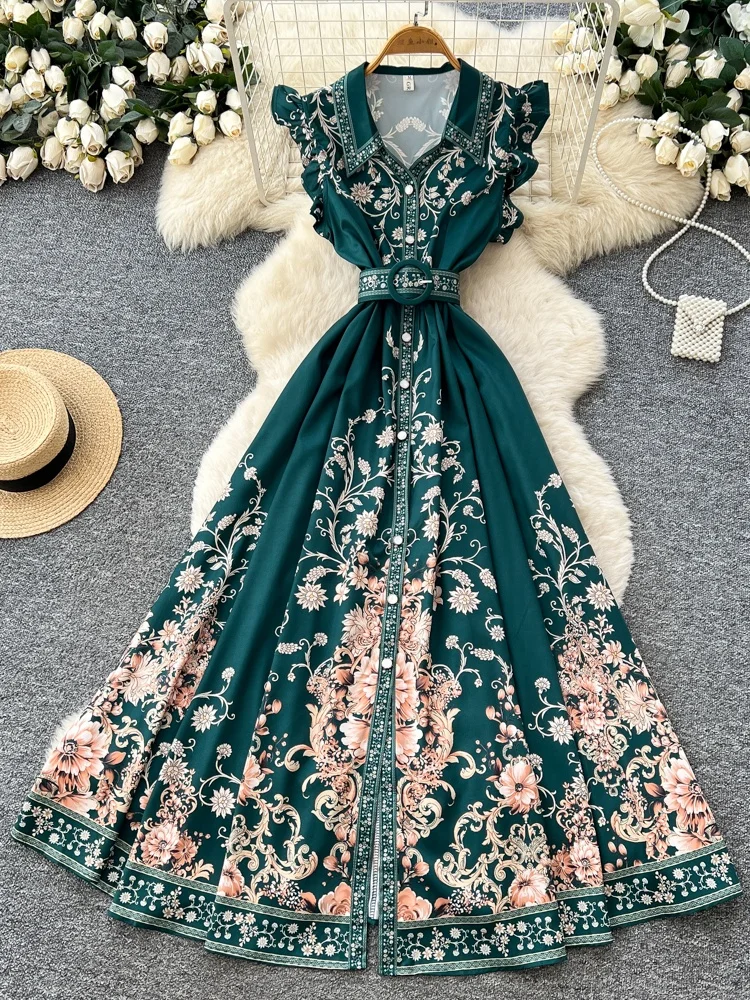 

Ele High Waist Floral Print Dr Women's V-Ne Svel Korean Sle A-Line Long Dr Ci Commute Summer Faion