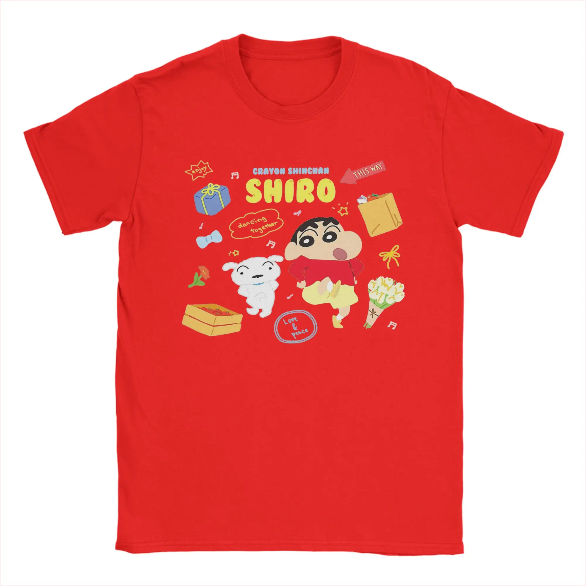 Crayon Shin-chan  T-Shirt Men Women Cute Anime Manga Vintage Pure Cotton Tees Round Collar Short Sleeve T Shirt Gift Idea Tops