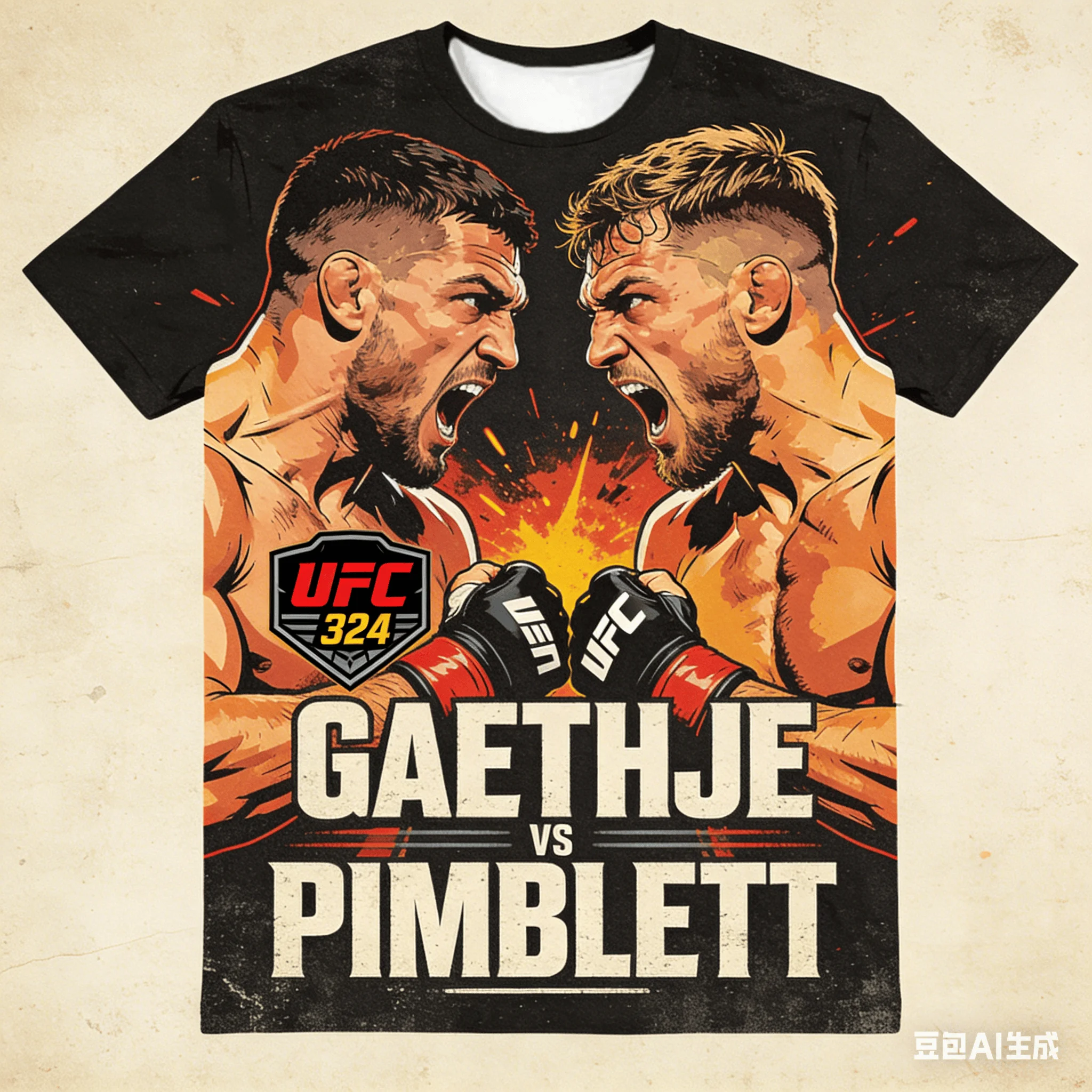 

UFC 324 Comic-Style Showdown Themed Oversized Loose Sports Casual T-Shirt, Fans Thrilled By Intense Battle Scene