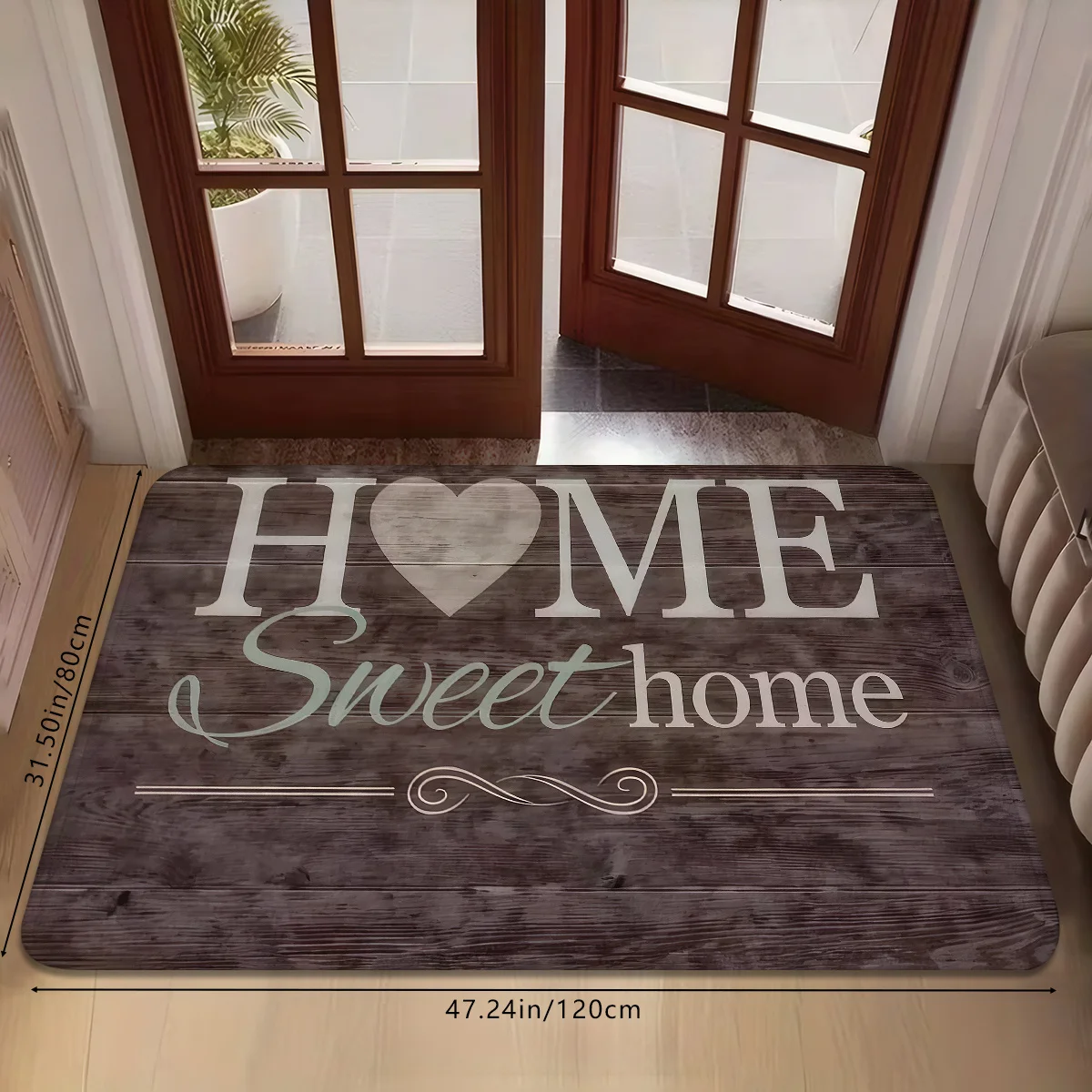 Large Home Sweet Home Doormat Wooden Texture Entrance Mat Non-Slip Floor Rug for Living Room Bedroom Kitchen Hallway