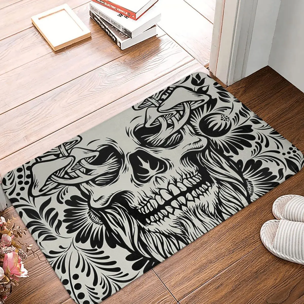 

Skull Mushrooms Gray & Black Goth Doormat Rug carpet Mat Footpad Bath mat Non-slip toilet Balcony Parlor durable Washable