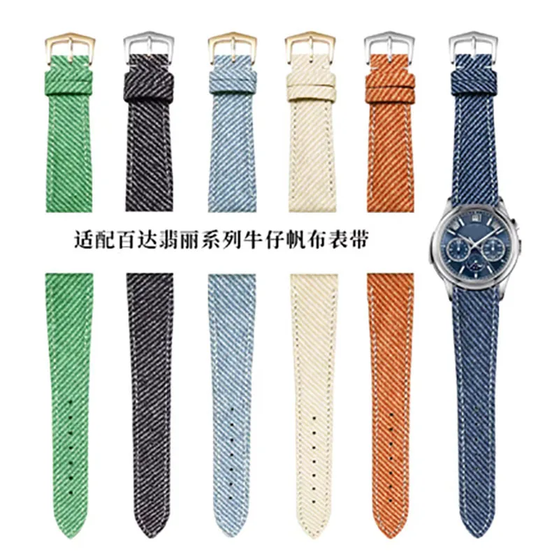 

Джинсовый парусиновый ремешок для часов для мужчин Longines Patek Philippe Omega Seamaster Cartier Tank кожаный браслет 18 мм 20 мм 22 мм ремешок для часов