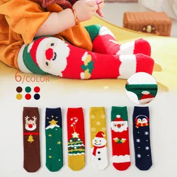 New Baby Kids Christmas Stockings Socks Mid-calf Length Boys Girls Cartoon Santa Snowman Trees Coral Velvet Winter Sock