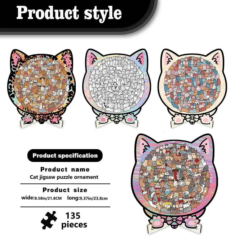 colorful wooden cat-shaped puzzle a fun cat decoration for desktop ornaments and a creative cat-ear design photo frame gift