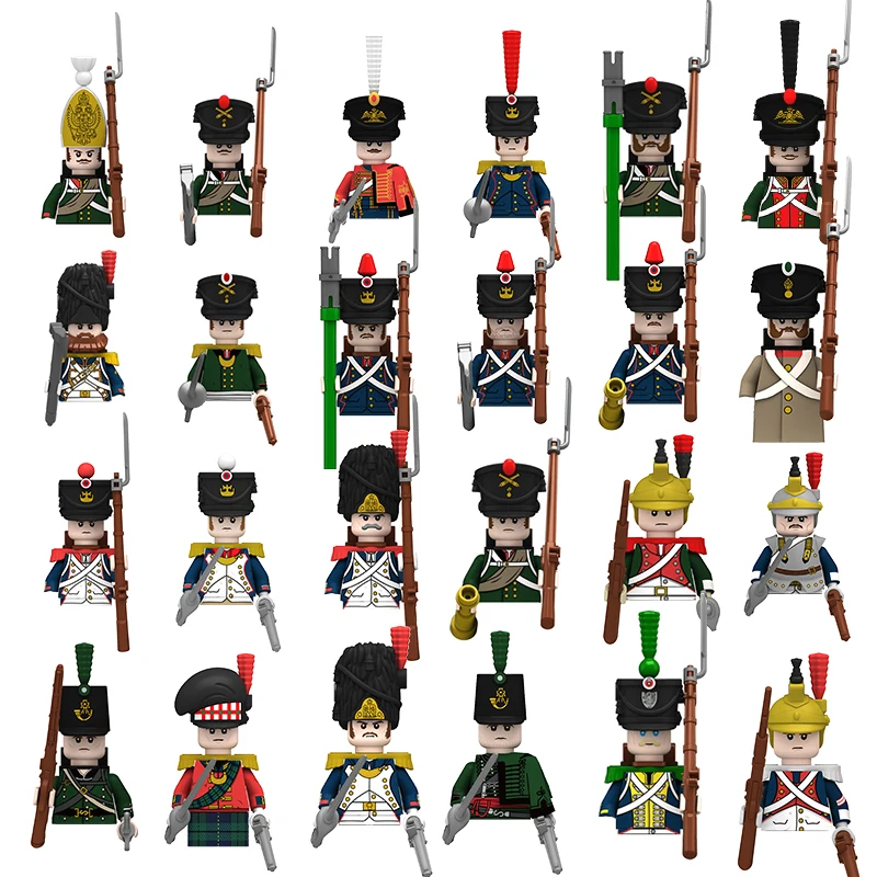 Napoleonic Wars Military Soldiers Building Blocks WW2 Mini Action Figures Russian French British Fusilier Weapons Toys For Kids