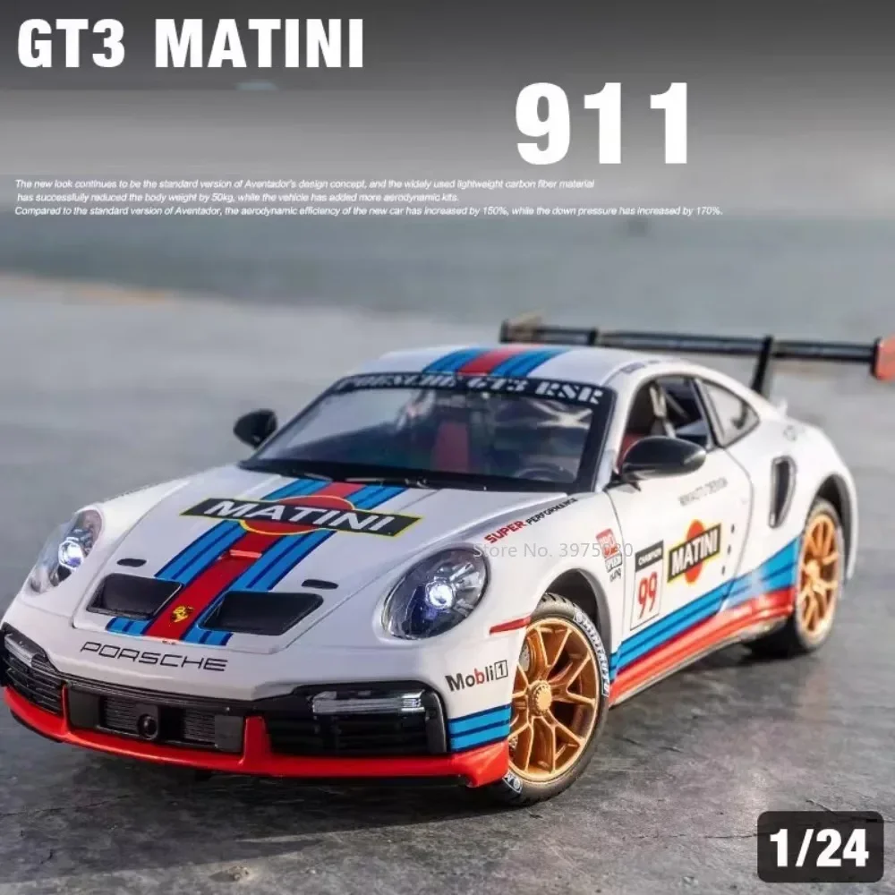 

1:24 Alloy Porsche 911 GT3 RSR Sports Cars Diecast Miniature Models Toy with Sound Light Pull Back Vehicle Boys Collection Gifts