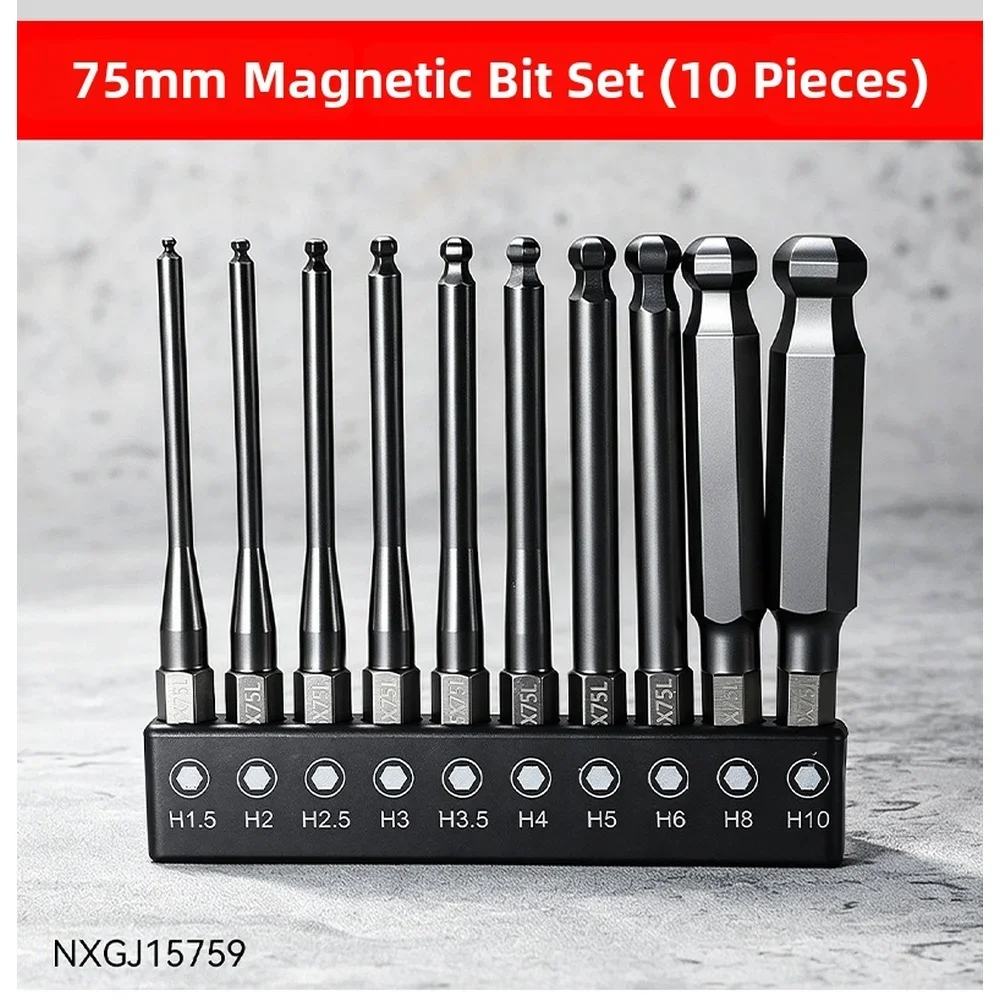 Ball End Hex Bit Magnetic Screwdriver Bits H1.5 To H10mm 75mm Long Electric Driver Drill Head For Furniture Assembly And DIY Rep