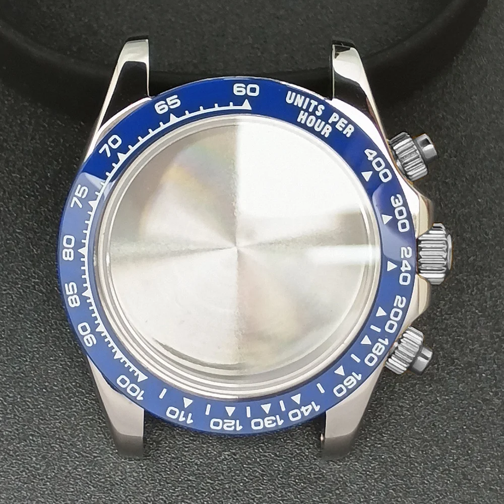 

39.3mm case slivey / black stainless steel case fit VK63 VK63A movement case Sapphire Crystal Glass case 20mm strap Watch Box