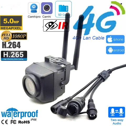 Camhi MINI CCTV 3G 4G Sim Card Wireless Ip Car Camera Nest 1080P 5MP Outdoor Infrared TF Card Video Record IR 940NM 2 Way Audio