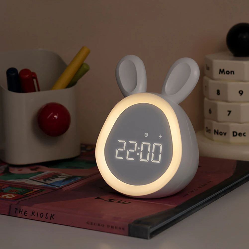 Kids Cute Rabbit Alarm Clock With Night Light Stepless Dimming Led Digital Alarm Clock For Boys Girls