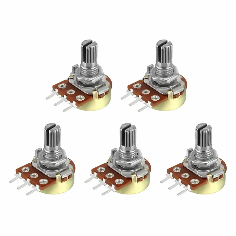 5Pcs 15mm Linear Potentiometers WH148 100K-1M Ohm Variable Resistors Shaft Single Turn Rotary 3Pins Carbon Film Taper Switches