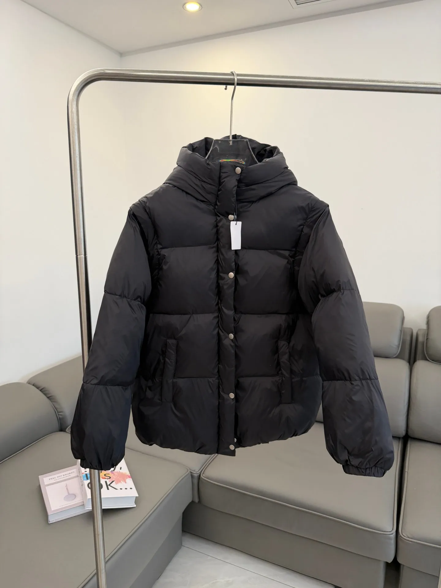 

Detachable Long Sve Thiened Cotton Jaet Women's Winter Coat Hat Two-Way Wear Warm Fluffy Coat Straight Tube pe