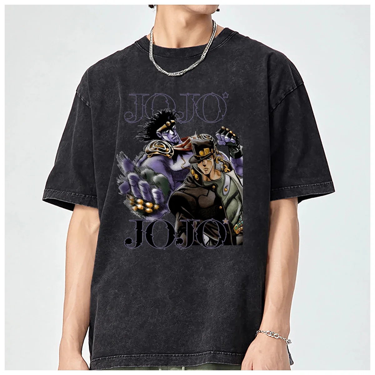 J-JOJO Bizarre Adventure Graphic KILLER Printed Oversized mens t shirt and women Fashion Casual Vintage Washed Cotton Breathable