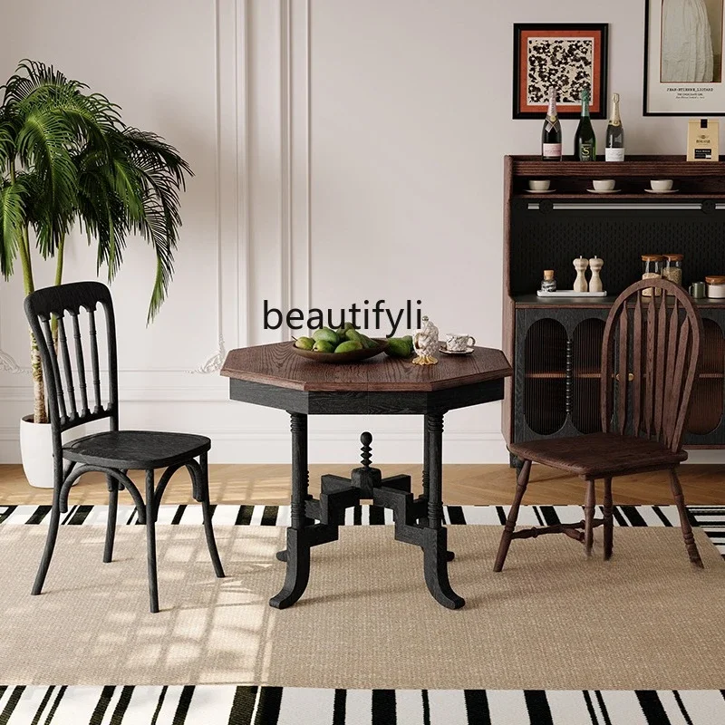 

Pure solid wood octagonal dining table and chair combination high-end sense retractable folding household small B3