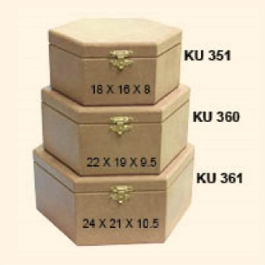 KU351 Small Hexagonal Box, Unpainted Raw Wood Mdf Box