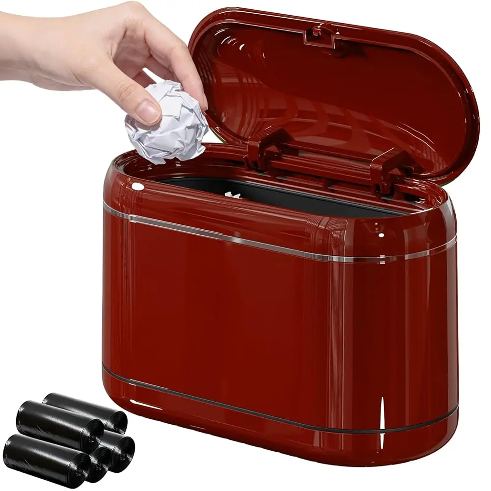 

Мини-мусорное ведро для стола с 5 рулонами мешков для мусора, маленькое настольное мусорное ведро с нажимной крышкой, съемная корзина для отходов для спальни