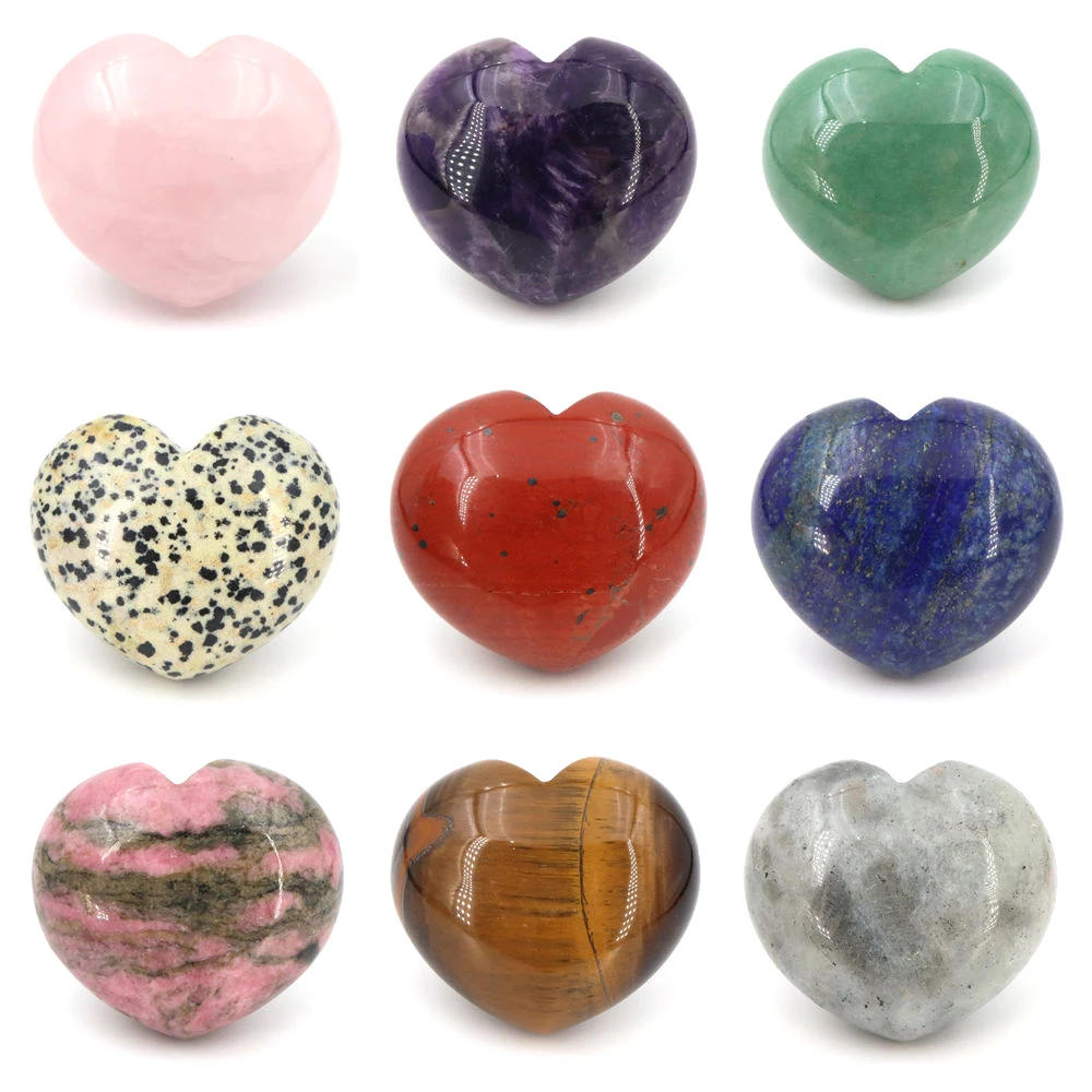 45mm Heart Shaped Natural Stone Crystal Amethyst Quartz Healing Reiki Carved Love Gemstone Accessories Home Decor Christmas Gift
