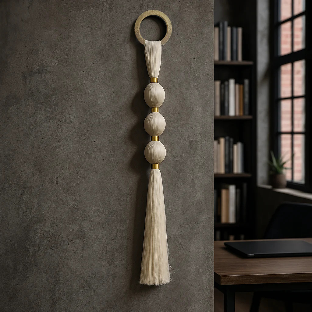 Minimalist Single Strand Macrame Wall Hanging | Natural Wood Ring Fiber Art