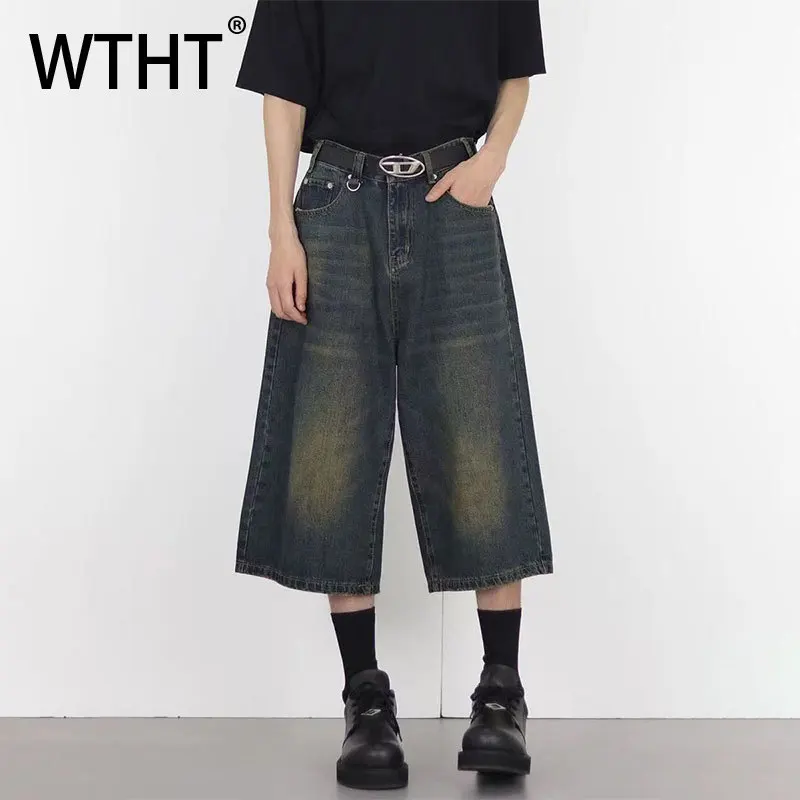 

WTHT Fashion 2026 Summer Men's Gradient Do Old Straight Denim Short Pants Vintage American Style Casual Shorts Male 2A2970