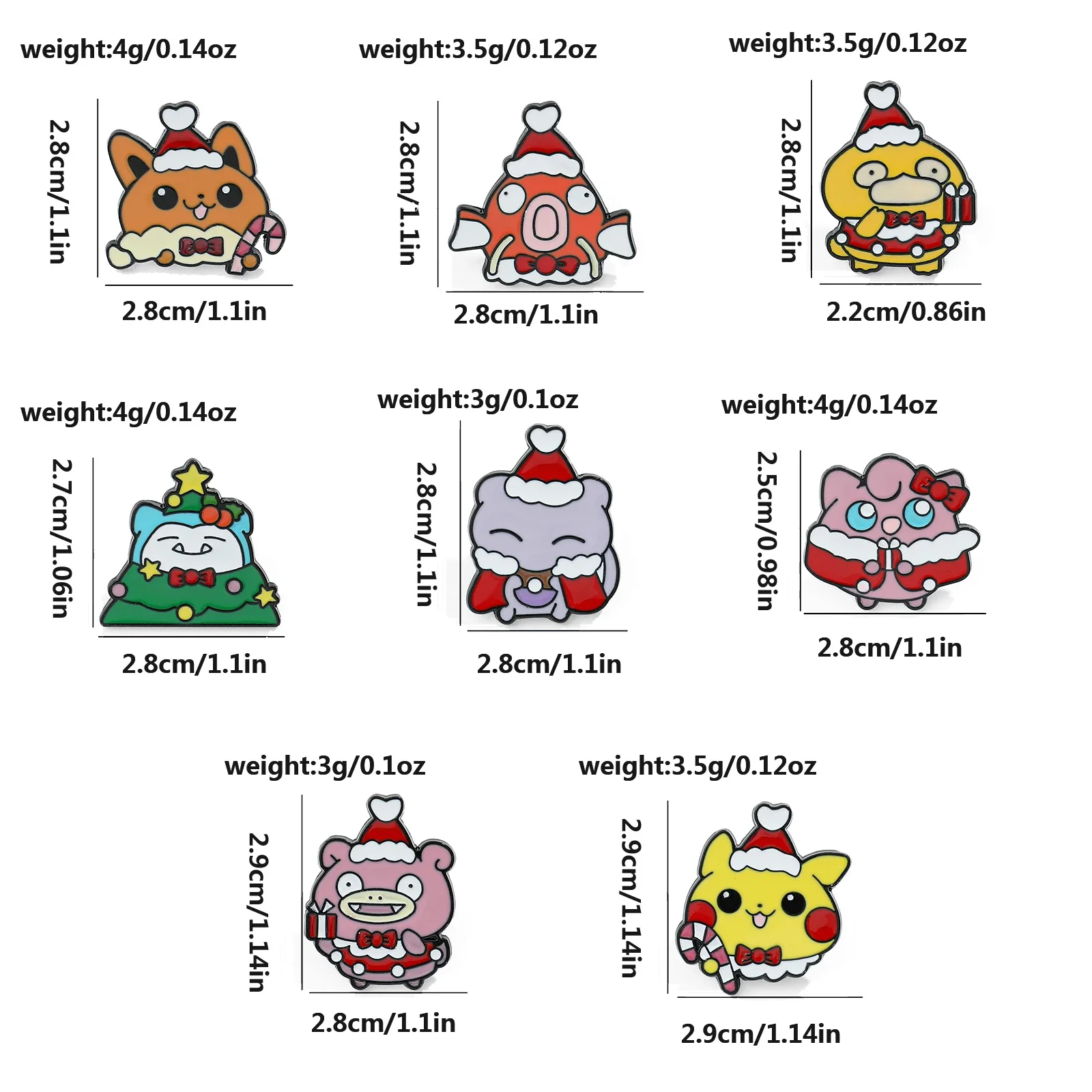 8 Pcs Christmas Slowpoke Brooch Cute Pikachu Mewtwo Lapel Pin Backpack Clothing Jewelry Metal Badge Accessories Gift for Friends view 5