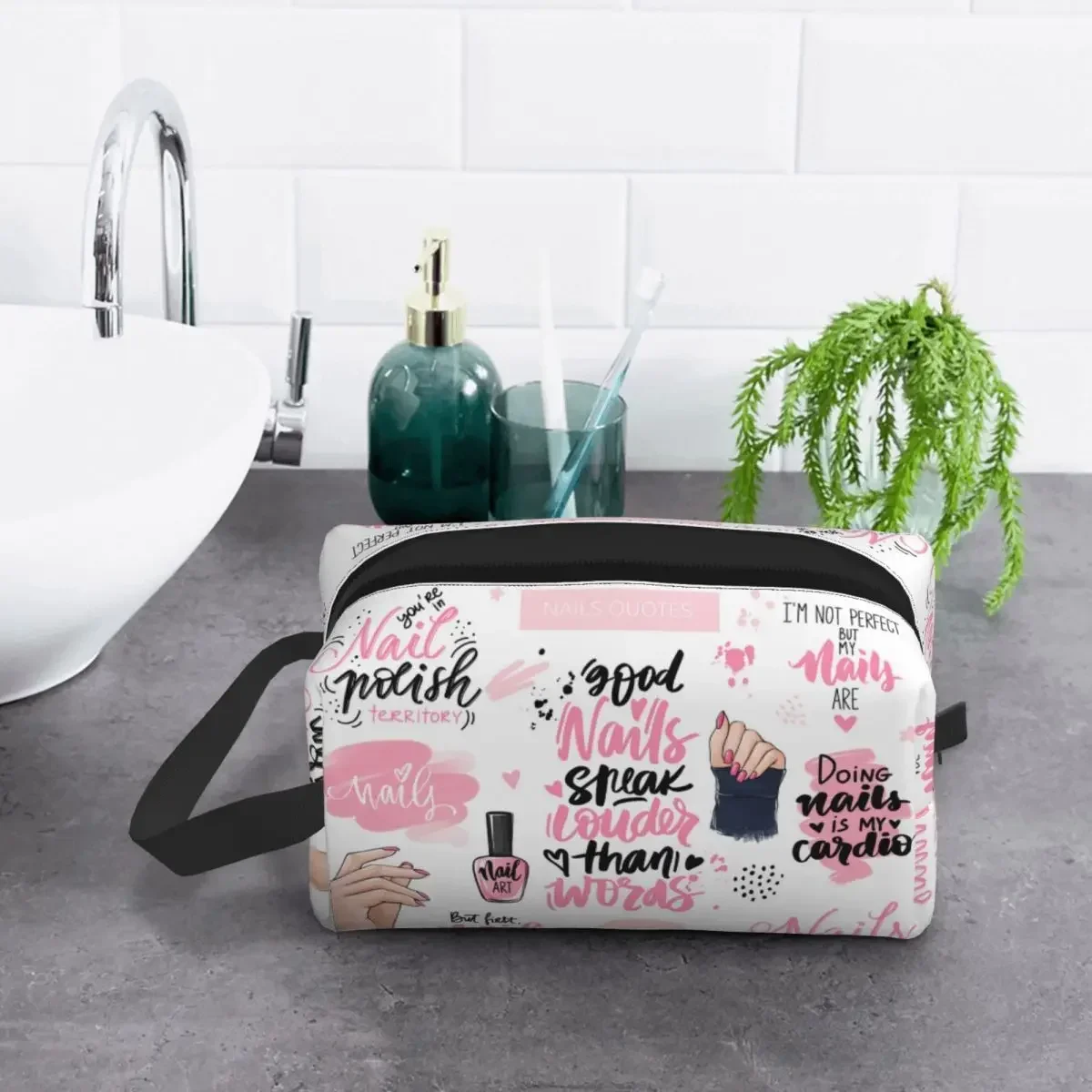 

Travel Nail Polish Quotes Toiletry Bag Fashion Cosmetic Makeup Organizer for Women Beauty Storage Dopp Kit Box