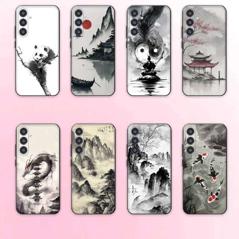 

Chinese Landscape Painting Phone Case For Samsung Galaxy A73,A72,A71,A70,A53,A52,A51,Others Soft Black Cover