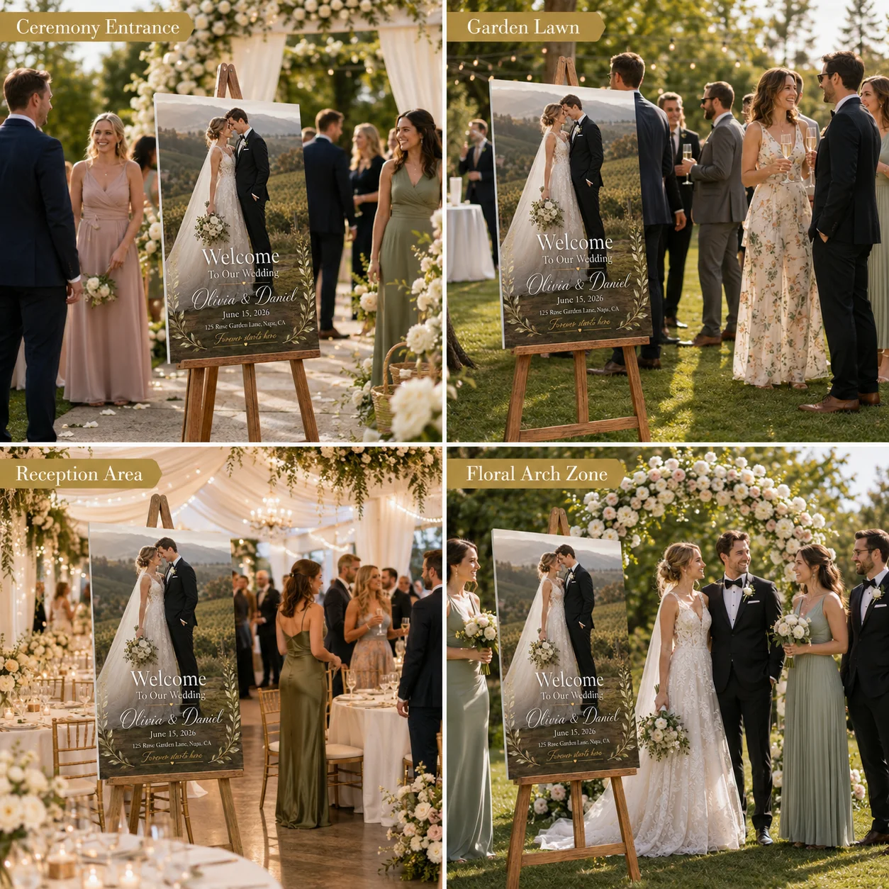 Custom Wedding Welcome Sign with Photo, Personalized Name Date Poster for Wedding Reception Ceremony Engagement Party Decor - view 6