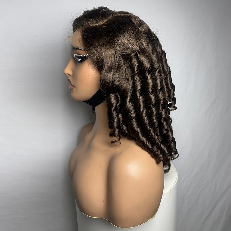 Miss Rola 4# 13x4 Lace Front Wigs Brazilian Bouncy Lace Front Human Hair Wigs Remy Brown Bouncy Curly Lace Frontal Wigs