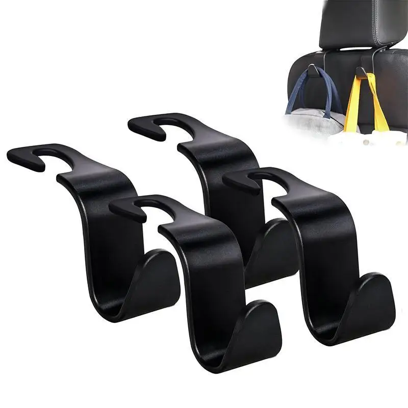 4pcs Black Car Seat Headrest Hook Handbag Wallet Jacket Universal