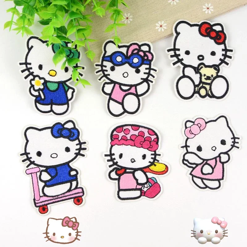 Hello Kitty for Sew Child Clothes Iron Embroidered Patches KT Cat for Hat Jeans Sticker Ironing Patch Applique Badge