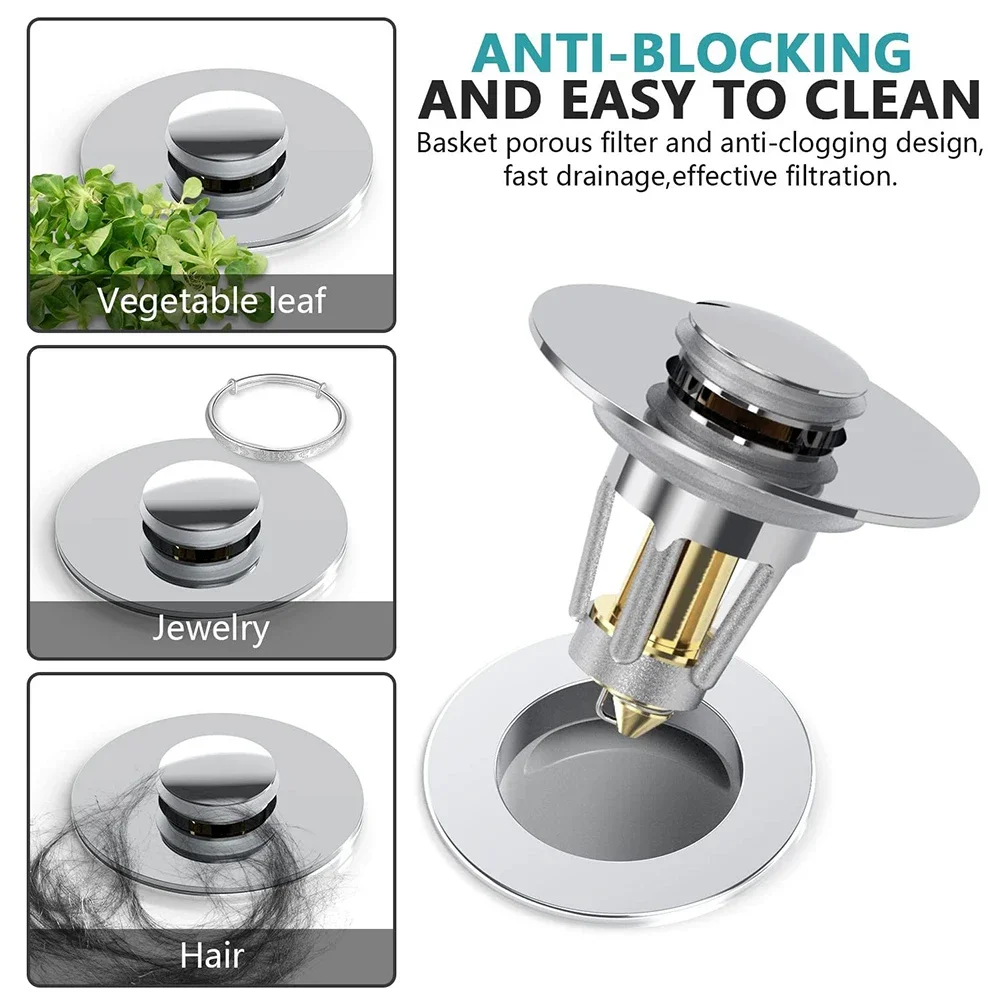 28-38mm Bathroom Sink Plug Press Bounce Basin Pop-up Drain Filter Stopper Bathtub Hair Catcher Sink Strainer Shower Sink Filter