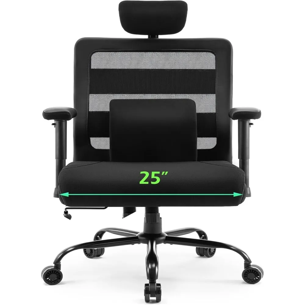 

Extra Wide Seat Office Chair for Big and Tall 500lbs, with High Back Adjustable Headrest Lumbar Support Arms Wheels Heavy Duty (